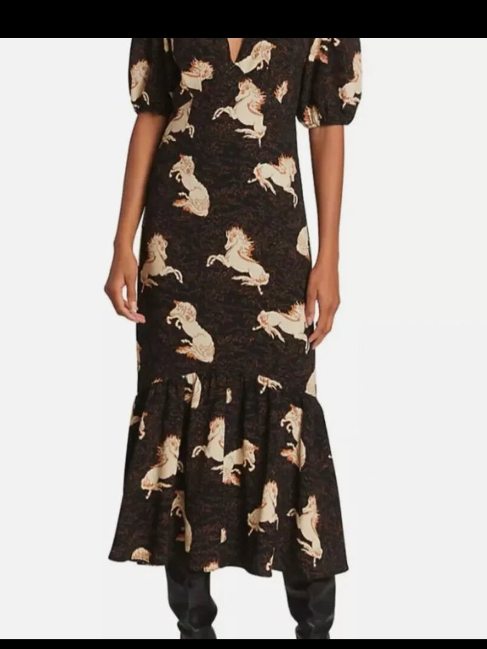 Rhode Ester Dress With Shetland Pony Cream Horse Print Nwt 2